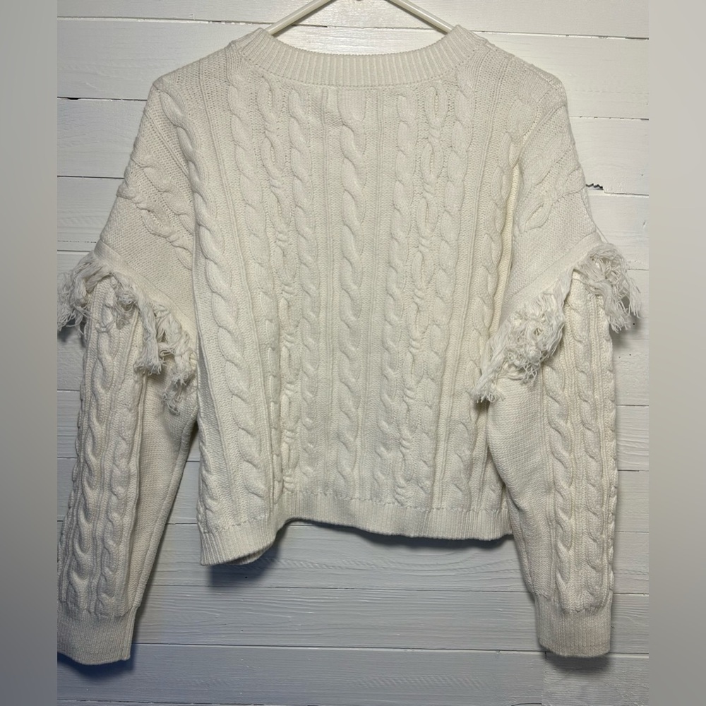 1.State Women’s XL ivory cable knit sweater, long sleeve, fringe, cropped. - Picture 4 of 8